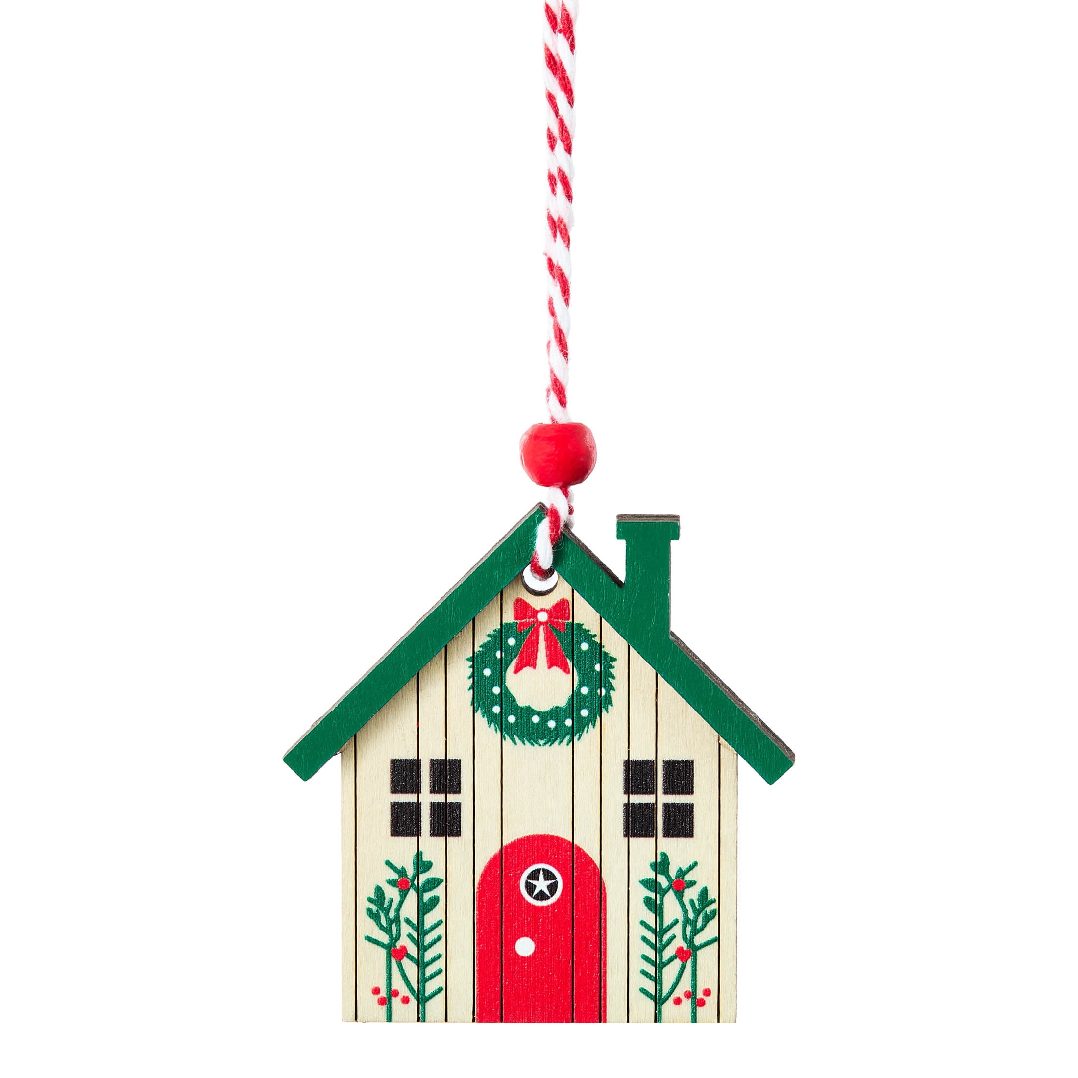 4-Count Multicolor Wooden House Mini Christmas Ornaments, 2.3", by Holiday Time