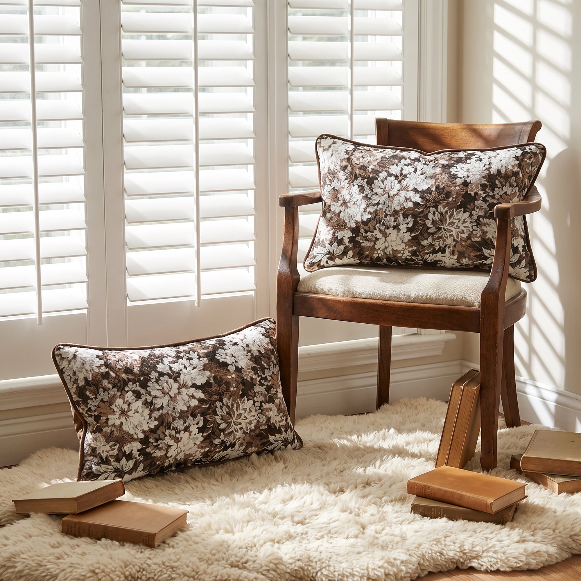 Unique Bargains Floral Throw Pillow Cover with Piped Edge Decor Cushion Case Brown 20"x12"