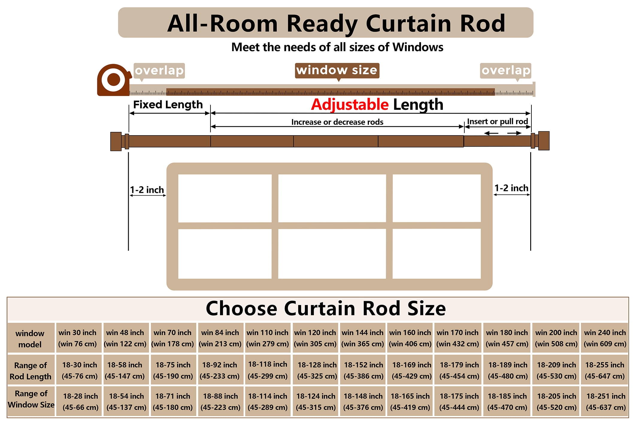 BloomFlower Curtain Rods 18-92 inch, for Window 84 Inch, Adjustable Length Heavy Duty Diameter 7/8 inch, Modern Finials, Black