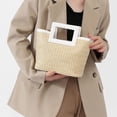 thumbnail image 1 of Bolso Tote de Playa – Bolso tejido con paja, gran capacidad con asa cuadrada, aspecto de ratán de plástico, blanco caqui negro, ligero para viajes y uso diario, 1 of 6