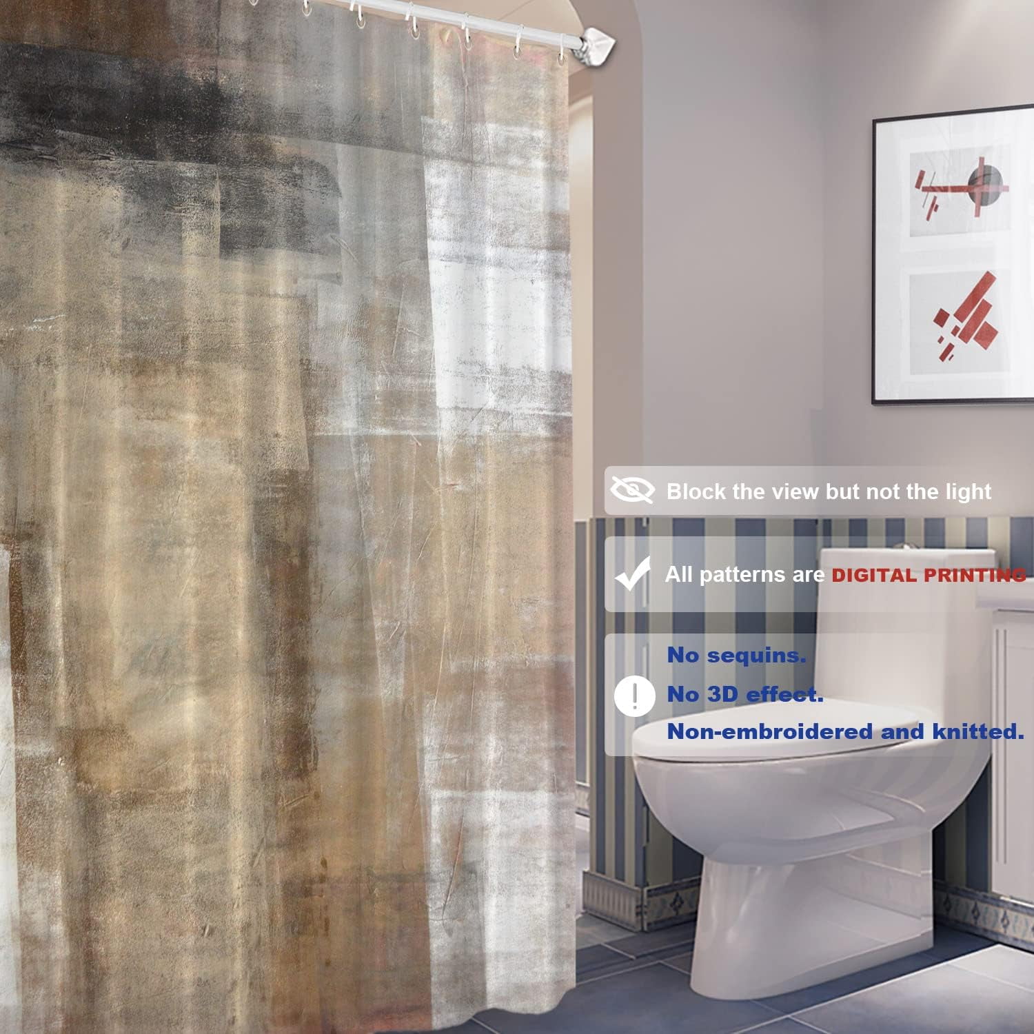 Brown Beige Abstract Art Decorative Shower Curtain, Brown Art Abstract Acrylic Painting Shower Curtain Cute Long Wide Shower Curtain with Rust Proof Grommets for Bathroom Waterproof Washable