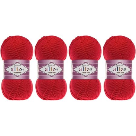55% Cotton 45% Acrylic Yarn Alize Cotton Gold Thread Crochet Hand Knitting Art Lot of 4skn 400 gr 1444 yds (56-Red)