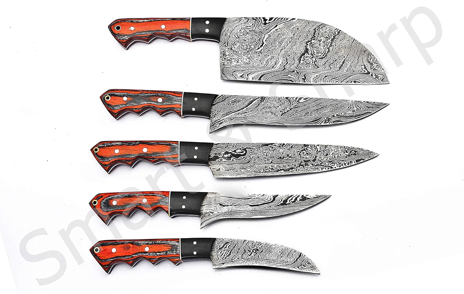 Smart & Sharp Custom Handmade Damascus Chef Knives Set/Kitchen Knives 5 Pieces Set 17211 (Orange)