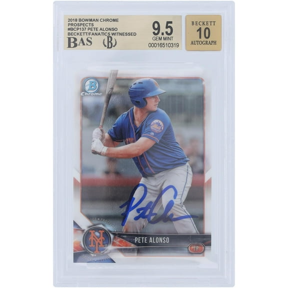 Pete Alonso New York Mets Autographed 2018 Bowman Chrome #BCP-137 Beckett Fanatics Witnessed Authenticated 9.5/10 Rookie Card - Fanatics Authentic Certified