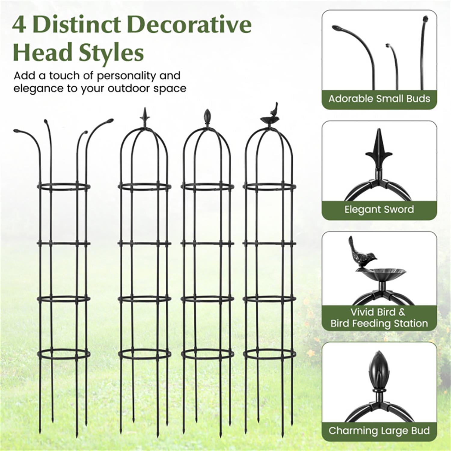 Spaco 2-Pack Garden Obelisk Trellis for Climbing Plants, Garden Tomato Cage, Decorative Rustproof Cucumber Trellis for Indoor & Outdoor, Black