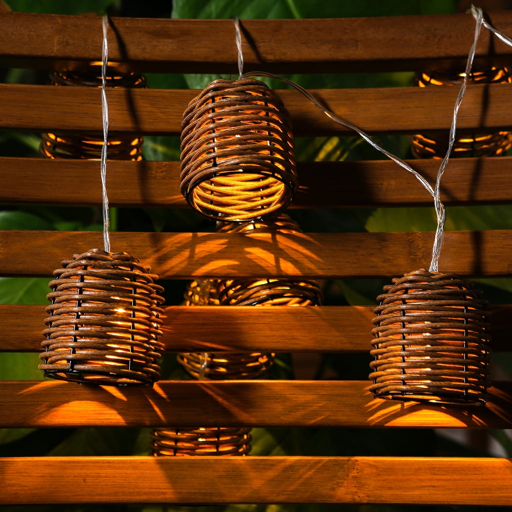 Decorative Lantern Rattan String Lights - 15LEDs/15FT Rattan Wire Ball Style, Battery Operated Indoor Outdoor Waterproof Patio String Light for Home Pergola Porch Party Backyard Camping