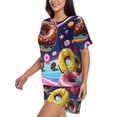 thumbnail image 2 of Haiem Space Colorful Donut Pattern Pajama Set for Women 2 Piece Lounge Set Short Sleeve Tops and Shorts Soft Sleepwear-XX-Large, 2 of 7