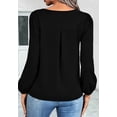 thumbnail image 4 of Solid Color Keyhole Front Pleated Round Neck Blouse for Women Black Large, 4 of 4
