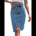 thumbnail image 3 of Falda Vaquera Midi Ajustada con Cintura Alta, Abertura Frontal y Dobladillo Sin Rematar para Mujer Azul Medio M, 3 of 9