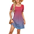 thumbnail image 2 of Lenago Womens Printing Square Neck Short Sleeve Casual Comfortable Dress, 2 of 6