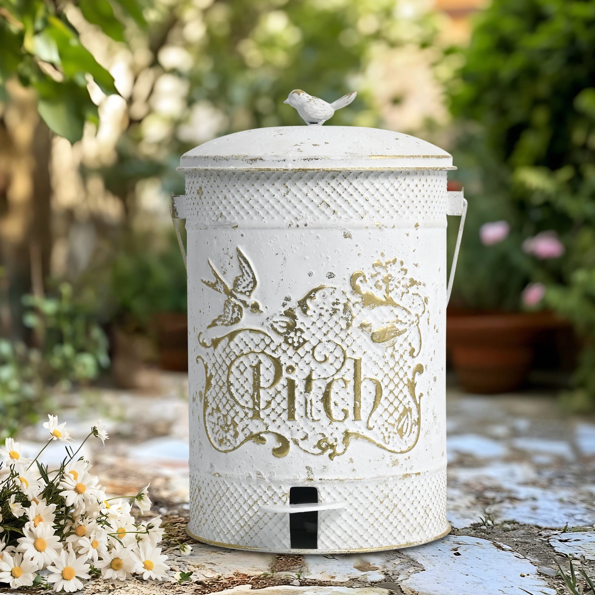 2 Gal Vintage Step On Trash Can With Lid and Handle