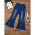 thumbnail image 5 of inhzoy Kid Girl‘s Denim Jeans Ribbed Bell Bottom Flare Pants 4-14 Dark Blue 10, 5 of 8