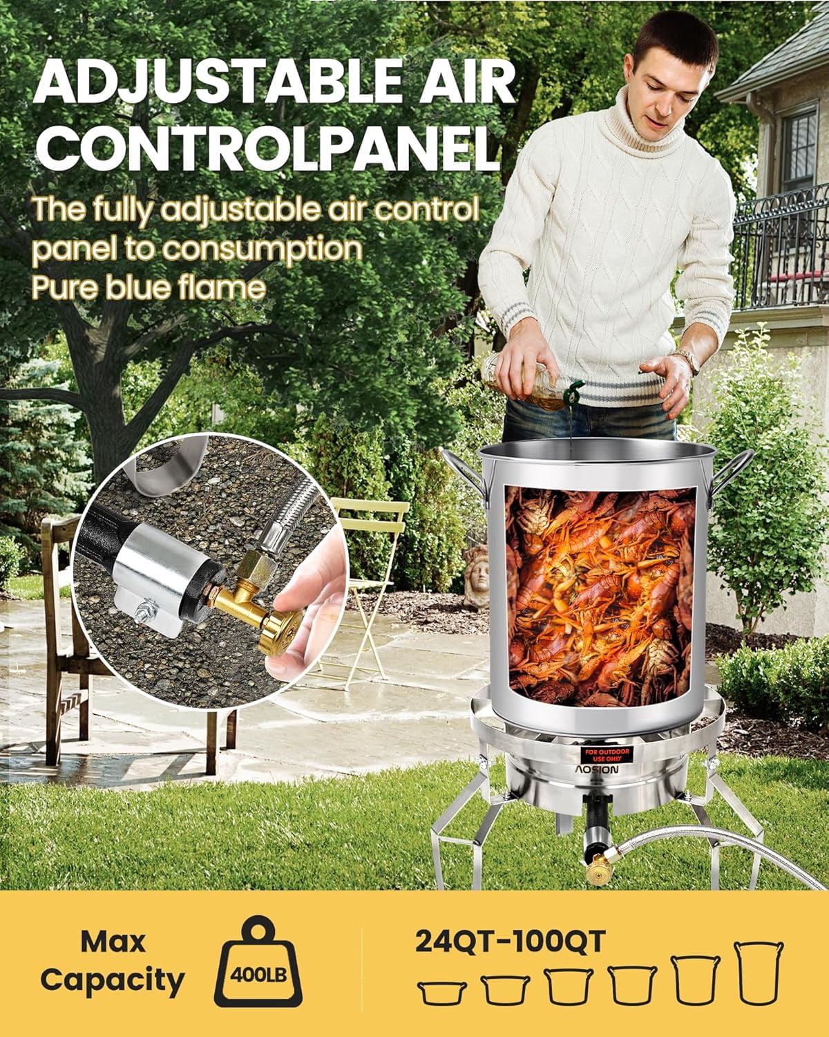 200,000/BTU Stainless Steel Single Burner Propane Stove,Heavy Duty Outdoor Propane Burner Gas Stove Cooker,High-Pressure Outdoor Burner for Cooking for Turkey Fryer,Crawfish Boil,Home Brewing