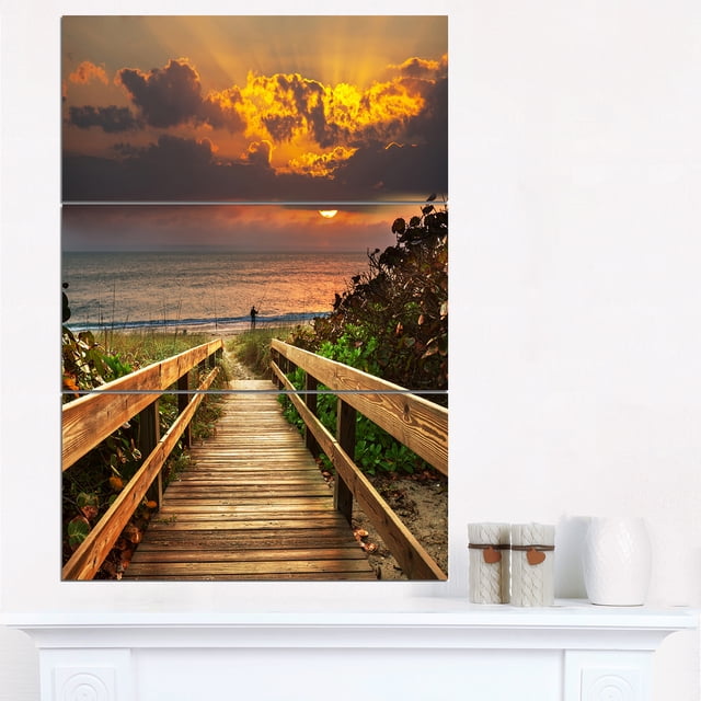 Long Wooden Stairs into the Sea - Bridge Canvas Art Print