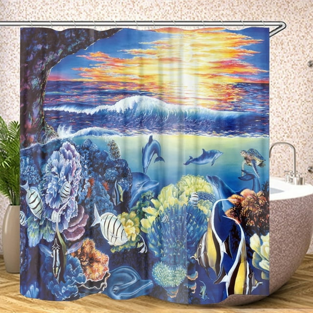 Blue Ocean Shower Curtain for Bathroom Coastal Beach Decoration Teal