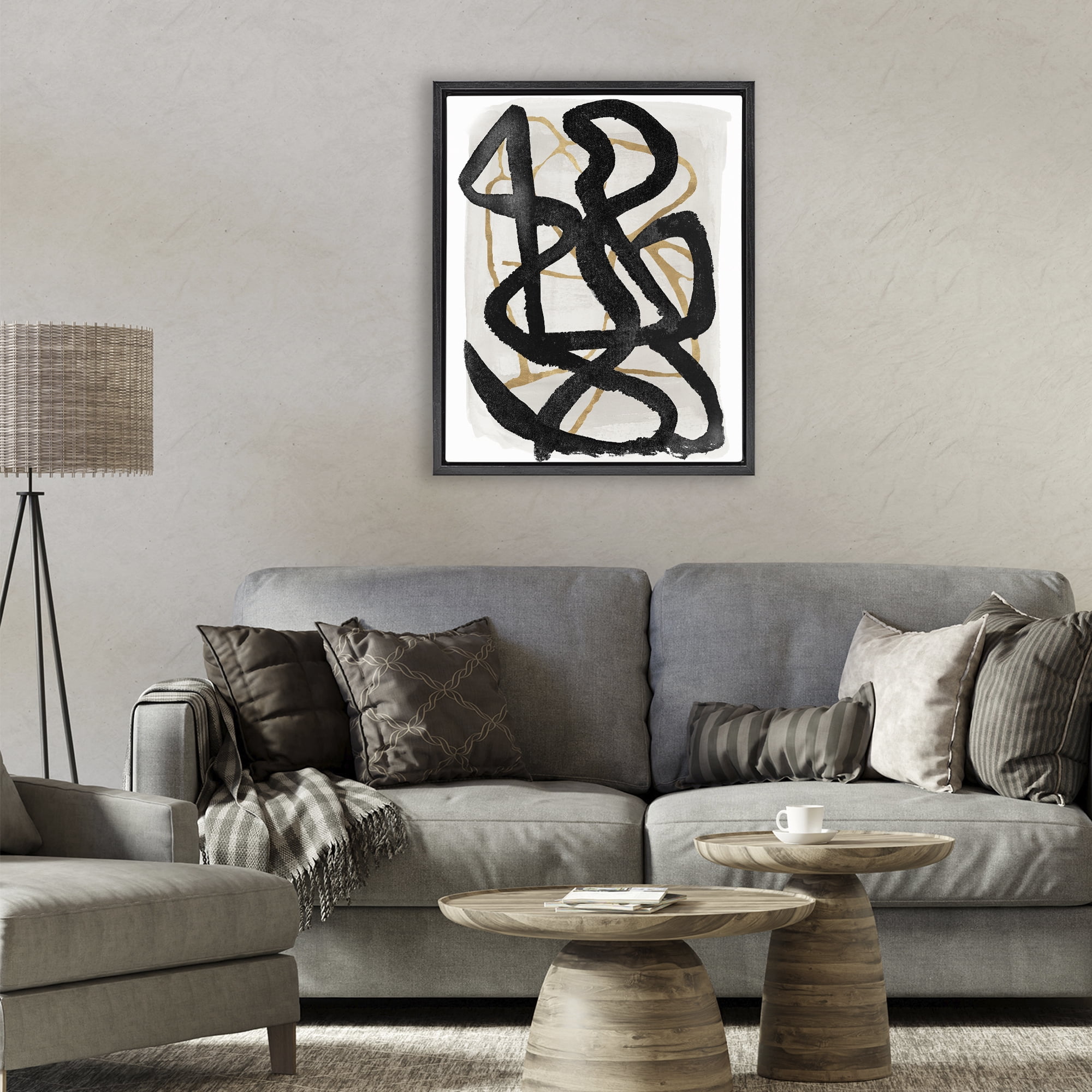 Stupell Industries Hindsight Black & Beige Black Framed Floater Canvas Wall Art, design by Lucille Price
