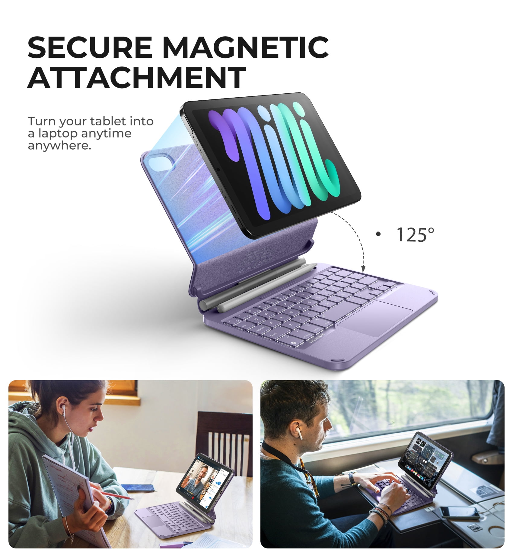 Dexnor for iPad mini 7 (A17 Pro)/Mini 6 Case with Keyboard, Magnetic Floating Cantilever Stand with Trackpad Pencil Holder Backlit Keyboard Case for iPad mini 7th(2024)/6th (2021) Generation, Purple