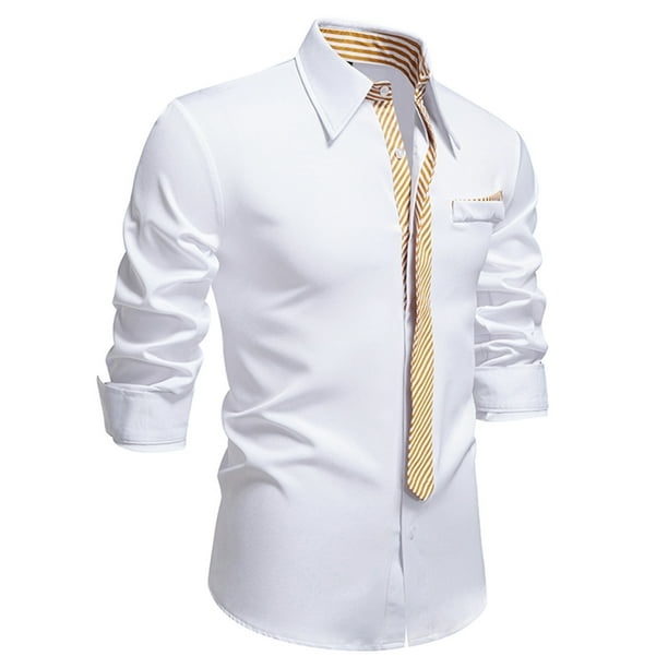 Blusa y camisa de manga larga con cuello vuelto para hombre, informal, a la moda, con botones sólidos, de poliéster, de manga larga y cuello vuelto.