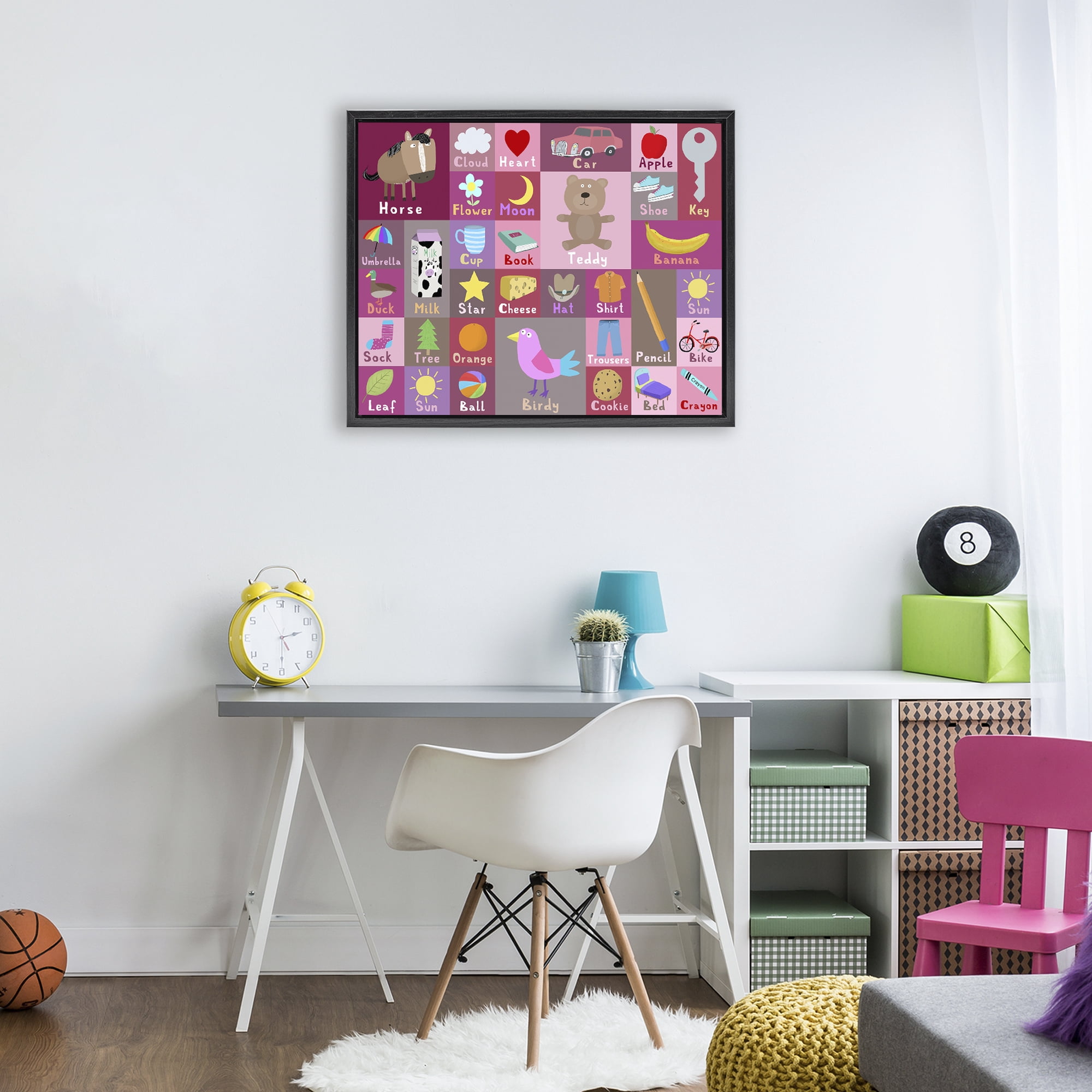 Stupell Industries Pink First Words Black Framed Floater Canvas Wall Art, design by Carla Daly