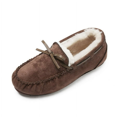 

Women s House Slippers Indoor Outdoor Fuzzy Fluffy Furry Loafers Suede Leather Warm Shoes