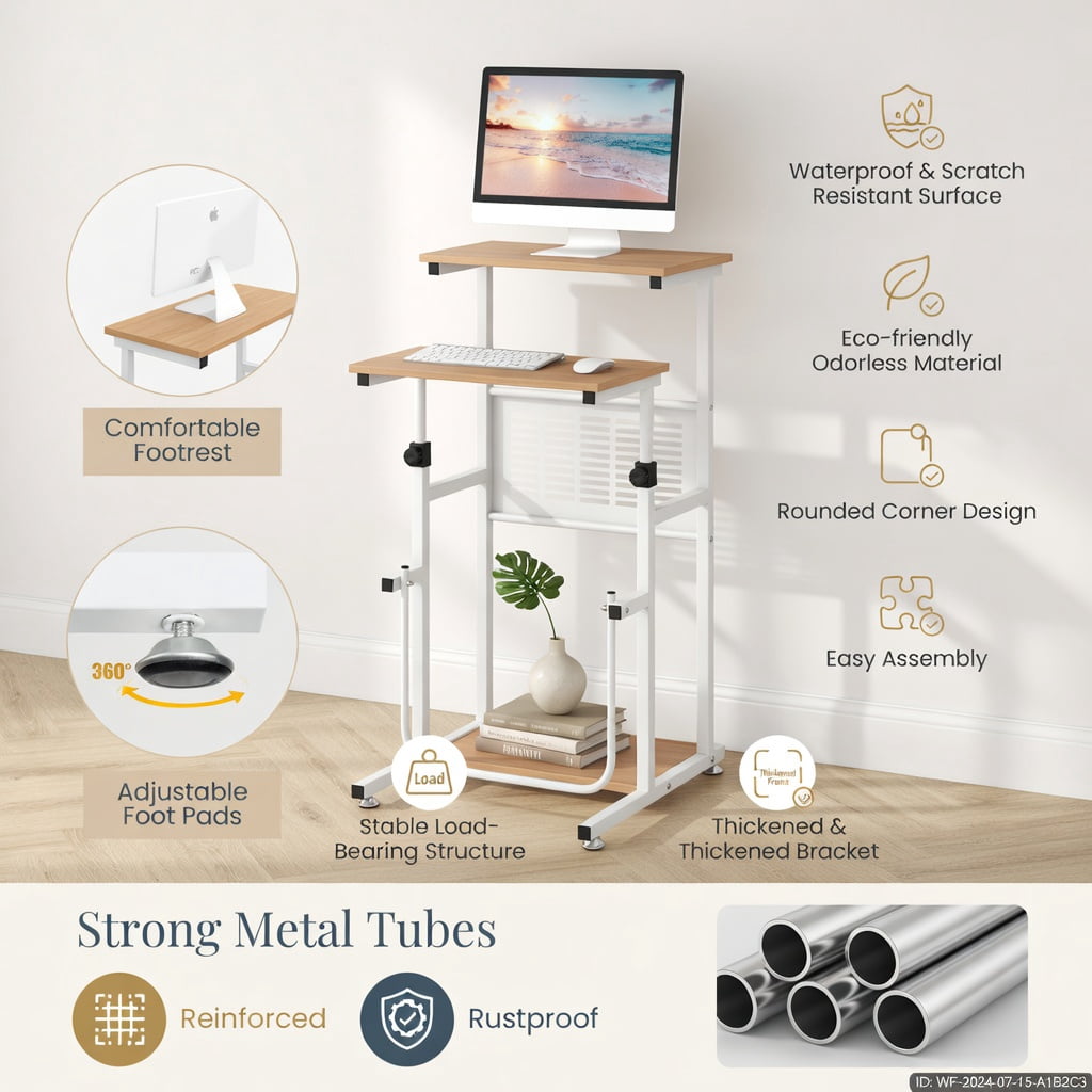 Demi Bonn Standing Desk for Small Space Sit Stand Desk with Height Adjustable Desktop, Laptop Workstation, White