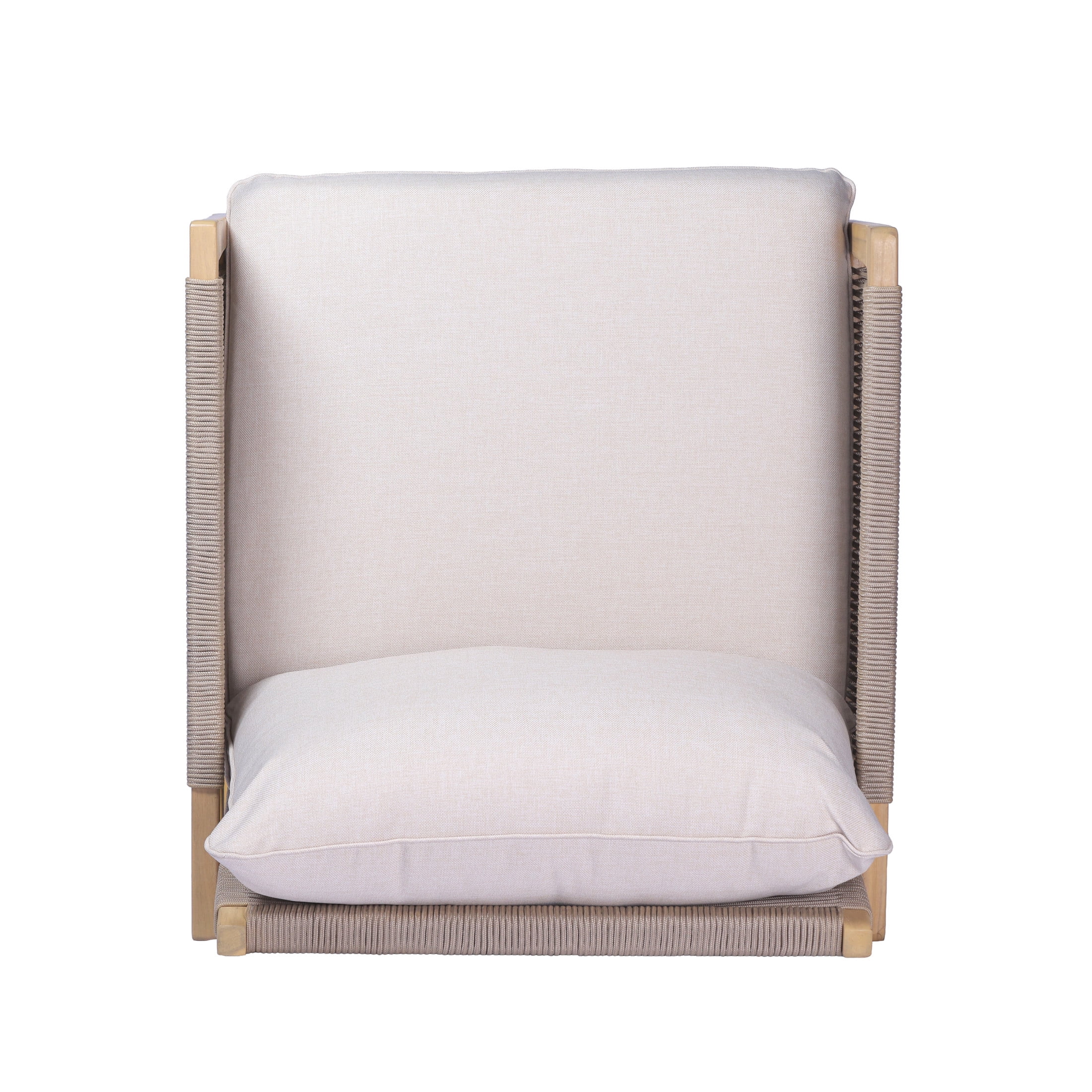 Christopher Knight Home Modern Wood Outdoor Club Chair, Rope Accents and Beige Cushions, Light Teak, Set of 2