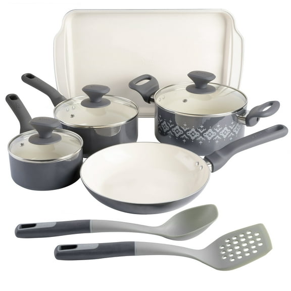 Spice by Tia Mowry - Nonstick Ceramic 10PC Charcoal Aluminum Cookware Set