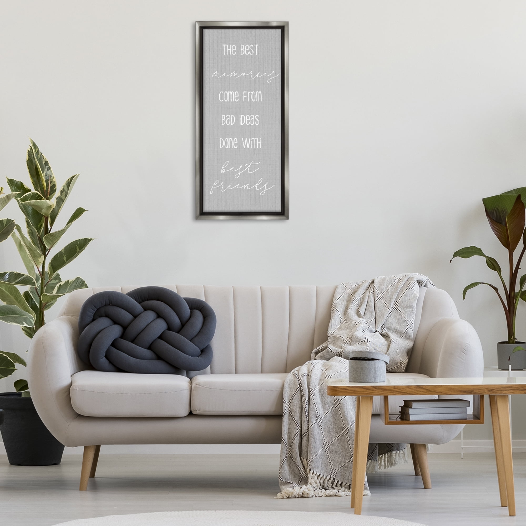Stupell Industries Bad Ideas with Friends Typography Painting Gray Floater Framed Art Print Wall Art, 15 x 31