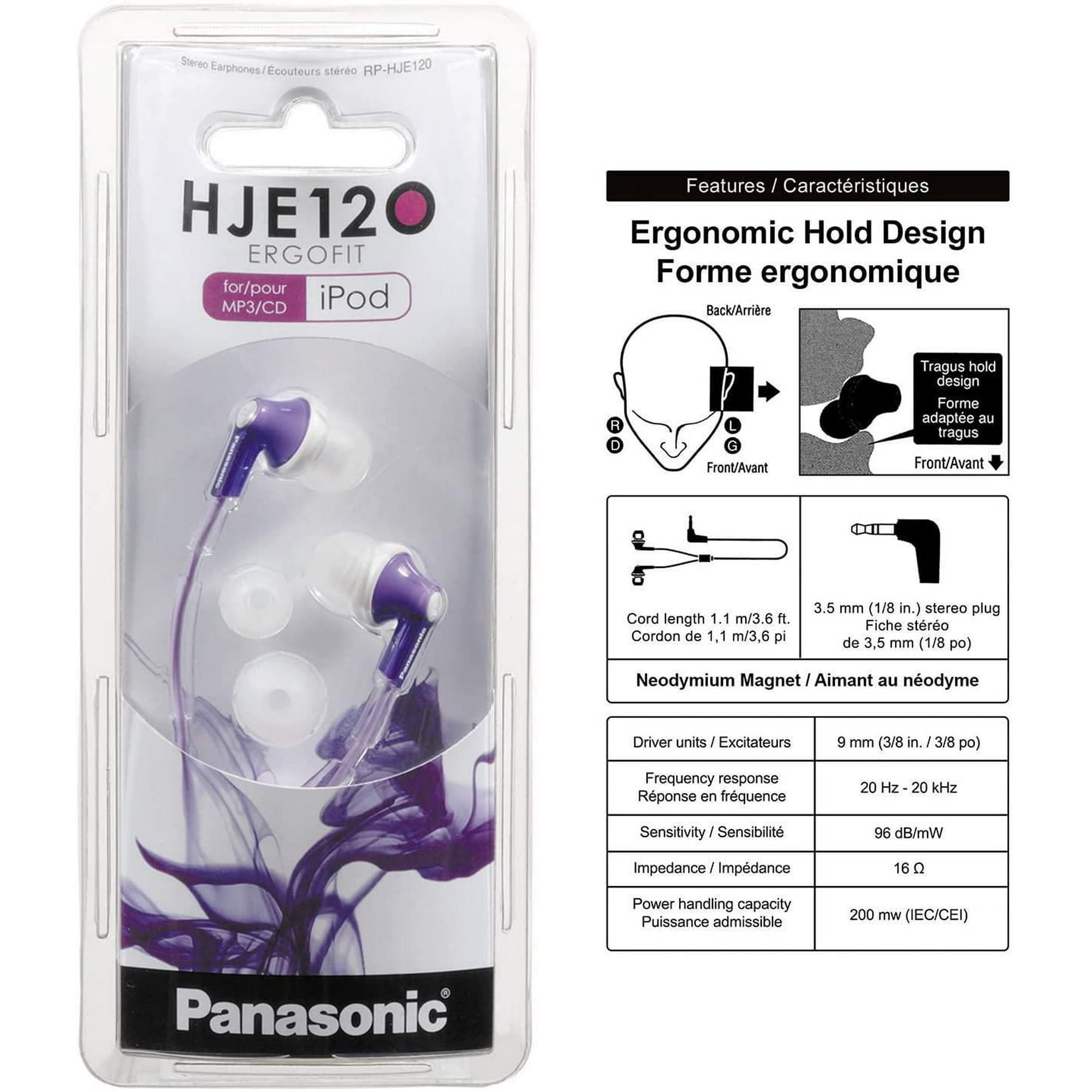Panasonic ErgoFit In-Ear Earbud Headphones, Purpule - Walmart.ca
