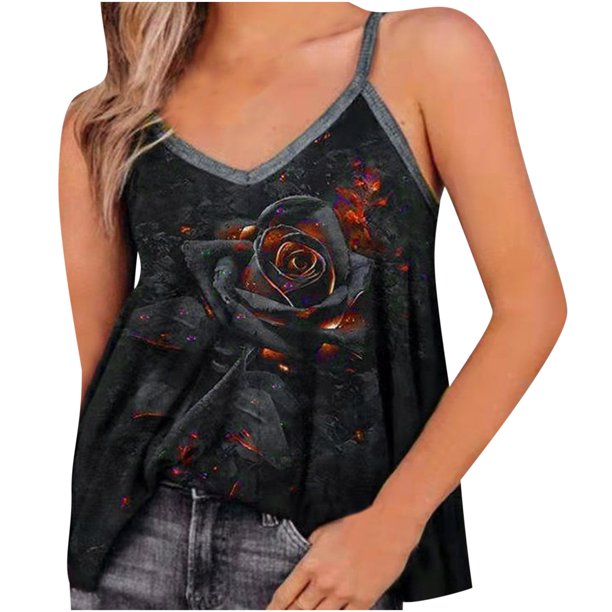 Camisolas con cuello en V sin mangas sexy estampadas para mujer Blusa corta Pompotops lopia987843