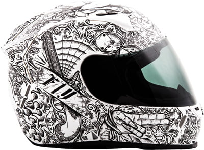 Revolt Ink'n Needle Motorcycle Helmet Gloss White/Black Medium Fly 73-8366M 