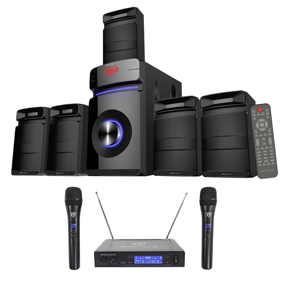 Rockville Home Theater/Karaoke Machine System w/5.25" Sub (2) Wireless VHF Mics
