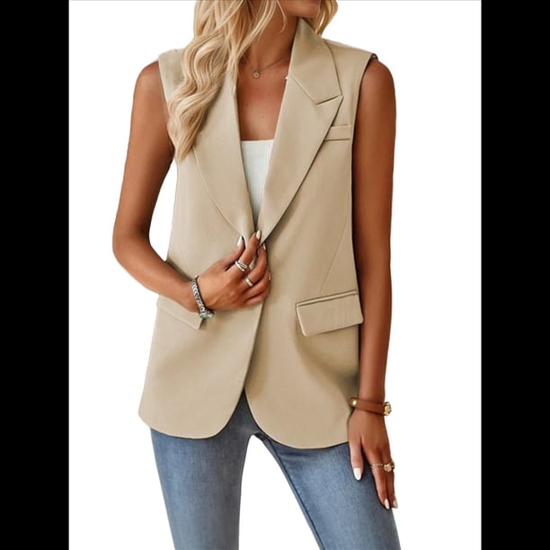 Chaleco Sin Mangas de Verano para Mujer, Estilo Informal, para Oficina, con Bolsillos. Albaricoque L