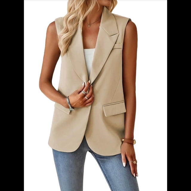 Chaleco Sin Mangas de Verano para Mujer, Estilo Informal, para Oficina, con Bolsillos. Albaricoque L