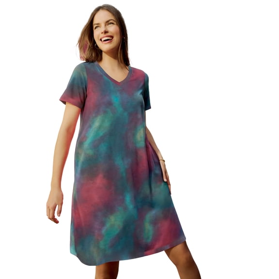 Woman Within Plus Size Perfect Short-Sleeve V-Neck Tee Dress