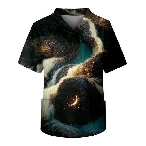 Men's Short Sleeve V Neck Print Chest Pocket Carer Top M