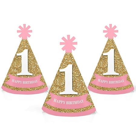 1st Birthday Girl - Fun To Be One - Mini Cone First Birthday Party Hats - Small Little Party Hats - Set of 10