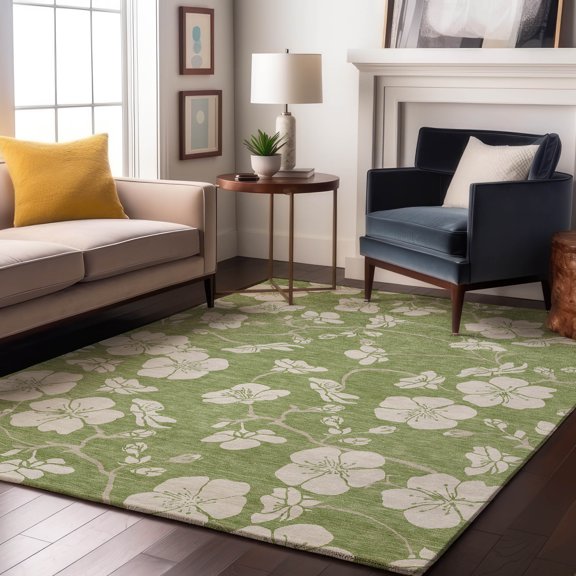Addison Rugs Mayfield Premium Machine Washable Transitional Floral Aloe Rectangle Rug, 8' x 10'