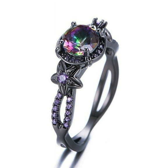 Women's Vintage Black Gold Skull Purple Zircon Ring