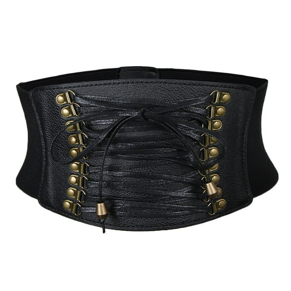 Leather Wide Waist Belt Buckle Ladies Dress Belt Hip Stretch Belt with Snaps for Women