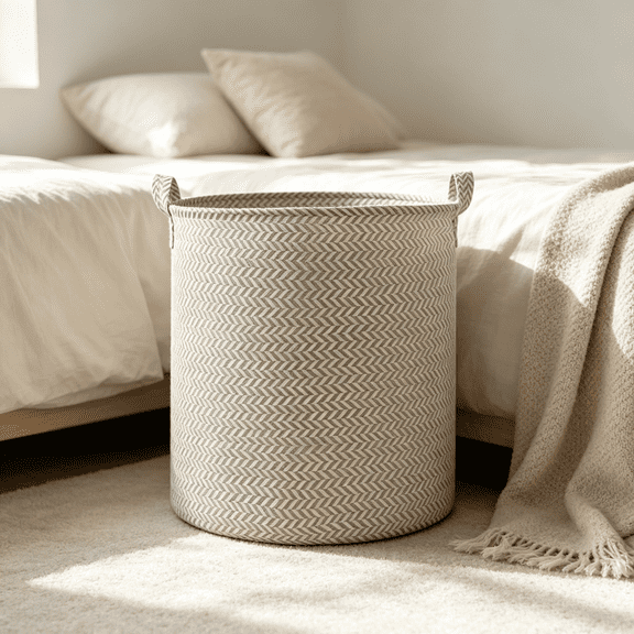 Large Laundry Hamper Bag, Gray and White Chevron Laundry Basket Collapsible Waterproof Storage Basket for College Dorm, Family Essentials