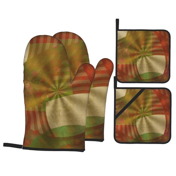 YFYANG Oven Mitts and Pot Holders Sets 4 Pieces, Non-Slip Heat Resistant Abstract Decoration Kitchen Glove Pot Mat for Cooking and Baking