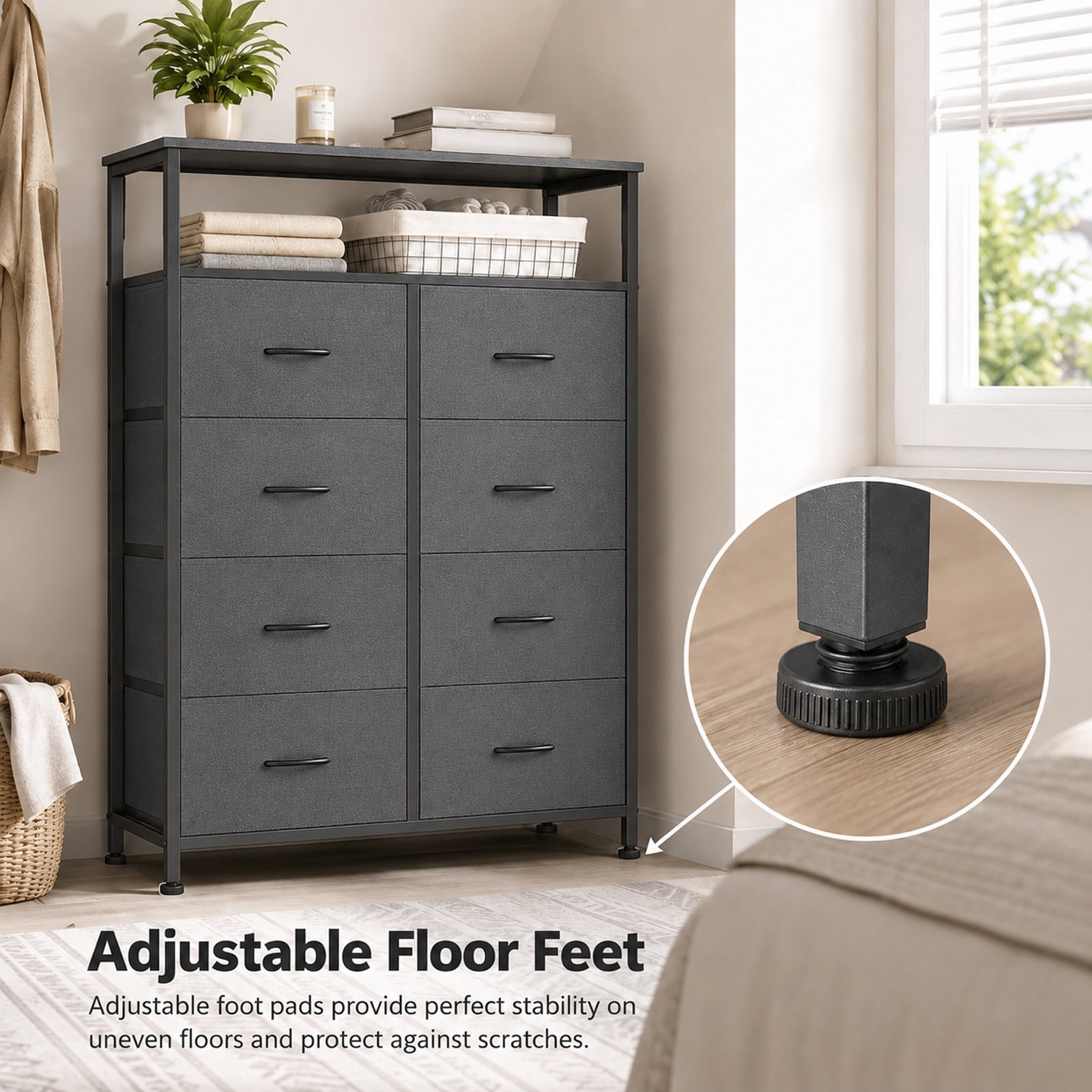 Alvantor 8-Drawer Fabric Dresser with Open Shelf, Chest of Drawers, Steel, MDF, Storage Organizer Unit, Closet, Entryway