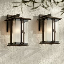 Franklin Iron Works Fallbrook Collection Rustic Farmhouse Outdoor Wall Light Fixtures Set of 2 Bronze 11 3/4" Clear Frosted Double Glass for Exterior
