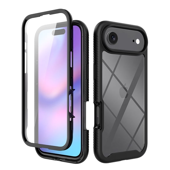 Allytech for iPhone Air Case with Built-in Screen Protector, Clear Back Anti-Slip Rugged Two-Layer Protective Case for Apple iPhone Air, Black