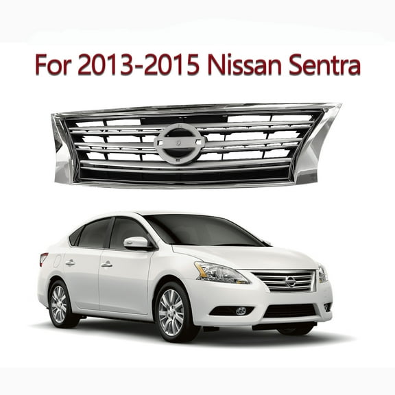 Front Bumper Grille Chrome Shell Silver Insert For 2013 2014 2015 Nissan Sentra NI1200252