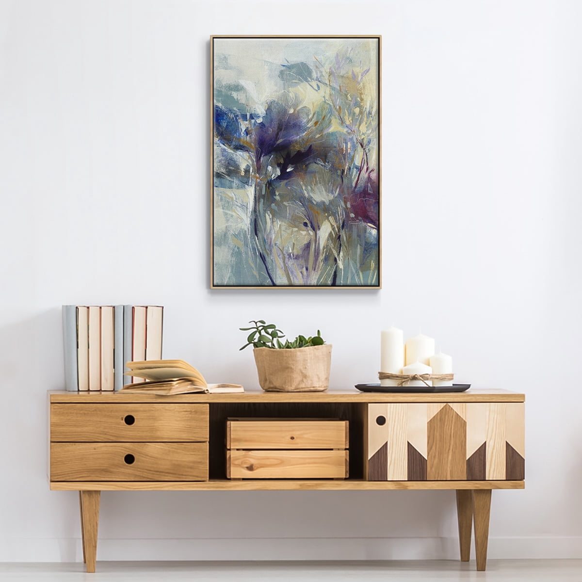 Meadow Saffron I Framed Premium Gallery Wrapped Canvas - Ready to Hang - 27 x 41 - Natural Wood Floating Frame
