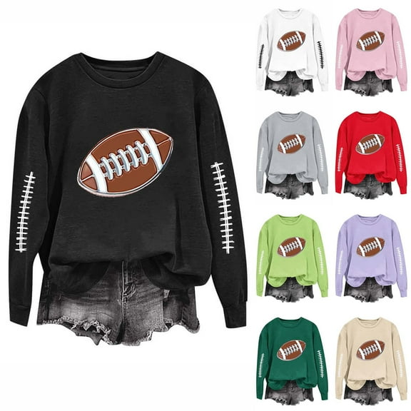 VEKDONE Women Game Day Sweatshirt Football Print Long Sleeve Sweatshirts Long Sleeve Crewneck Pullover Tops Casual Loose Y2k Clothes