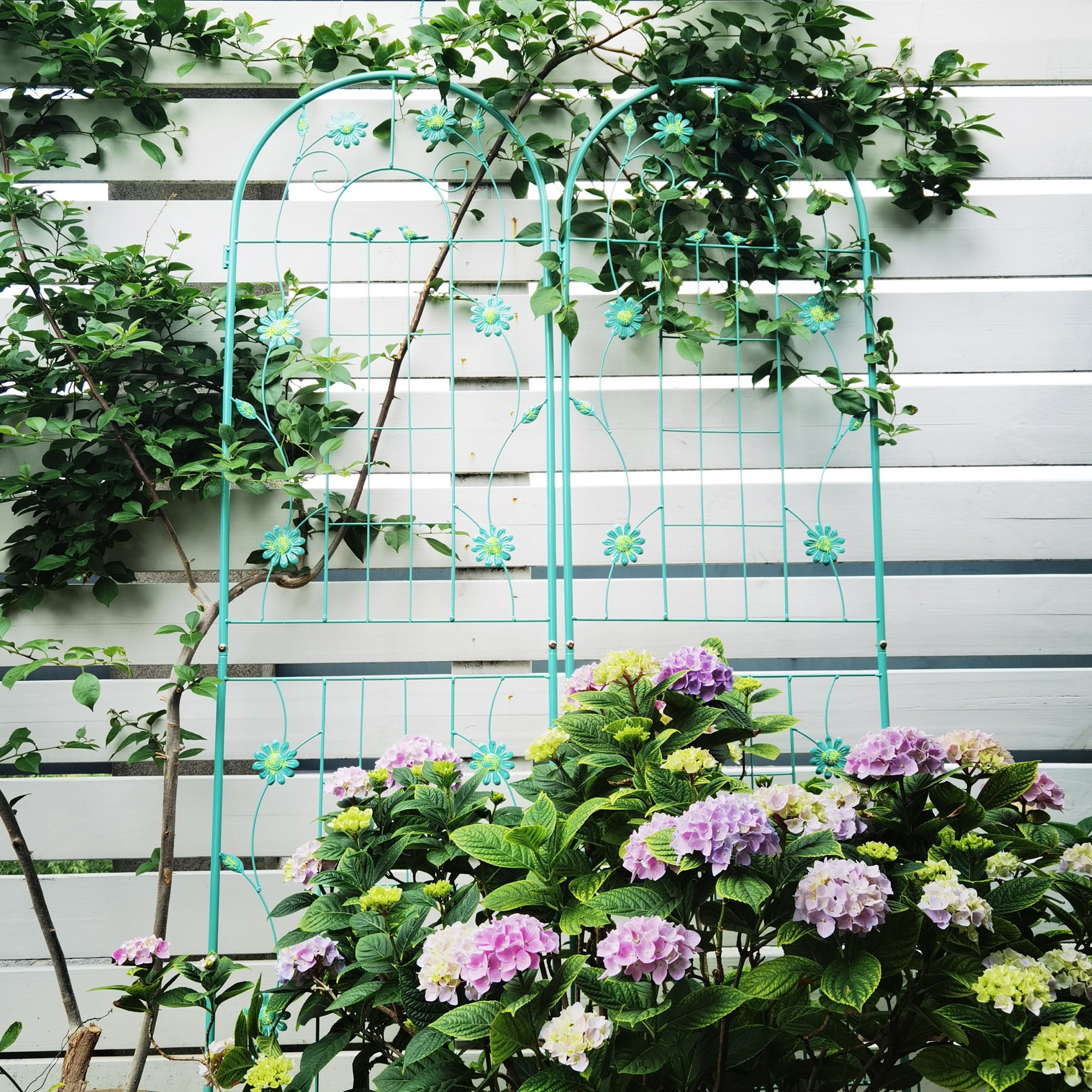 MAYEERTY 4 Pack Metal Garden Trellis 71 x 19.7 Inch Rustproof Climbing Plants Support Green Outdoor Flower