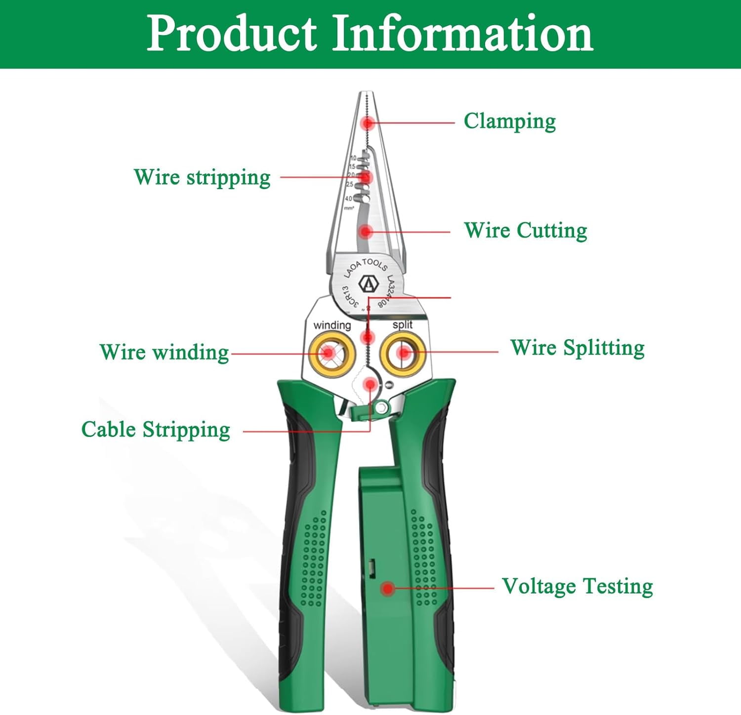 ABCISI 8 in 1 Wire Stripper with Voltage Tester, Multi-function Electric Wire Stripping Tool for Cutting and Pulling Pliers, Electrician Repair Tool